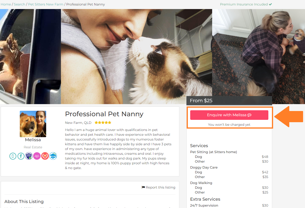 Pet Sitter Listing, Pet Sitter Profile on PetCloud